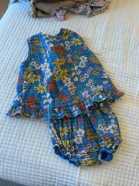 Angel Dear Blue Floral Ruffle Top & Bloomers